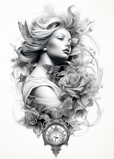 Style of a saint's patience, pencil sketch, airbrush art