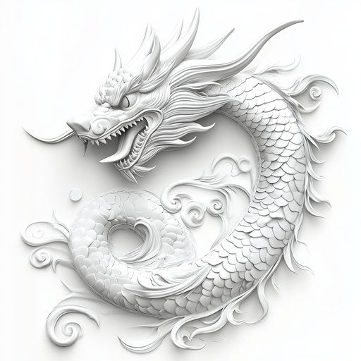 3D dragon with flat white background, isolated clipart