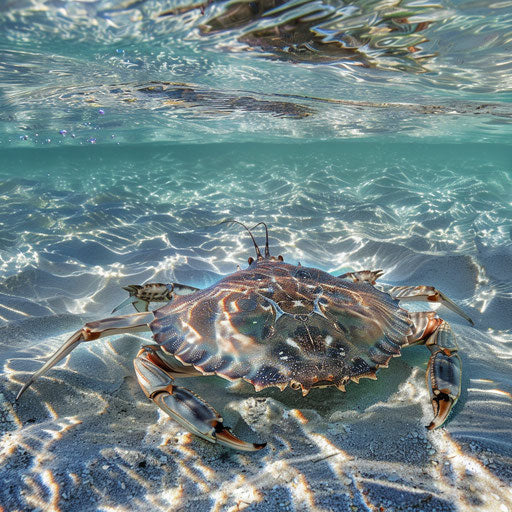 Horseshoe crab gliding in crystal-clear waters