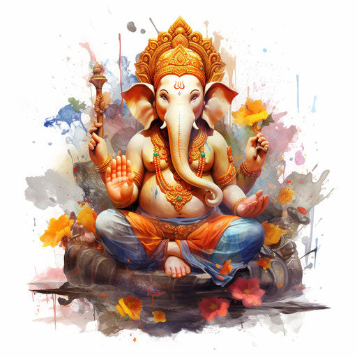 Ganesh Ji clipart in the style of oil painting, on a white background