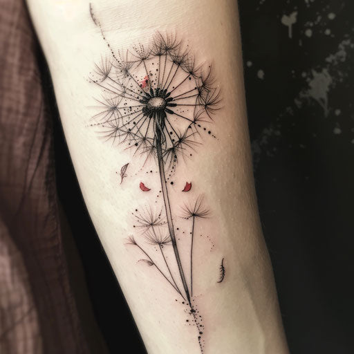 Surreal dandelion tattoo blending flower with fantastical