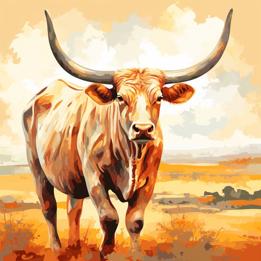 Longhorn clipart in the style of Impressionistic Art, on white background
