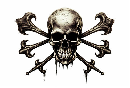 Skull and crossbones clipart in free download, hard and soft lines juxtaposition style, white background, precise execution, caffenol development, rtx on, demonic picture, creative commons attribution 19:13
