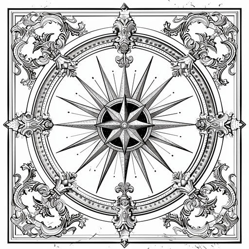 Detailed compass rose with ornate designs
