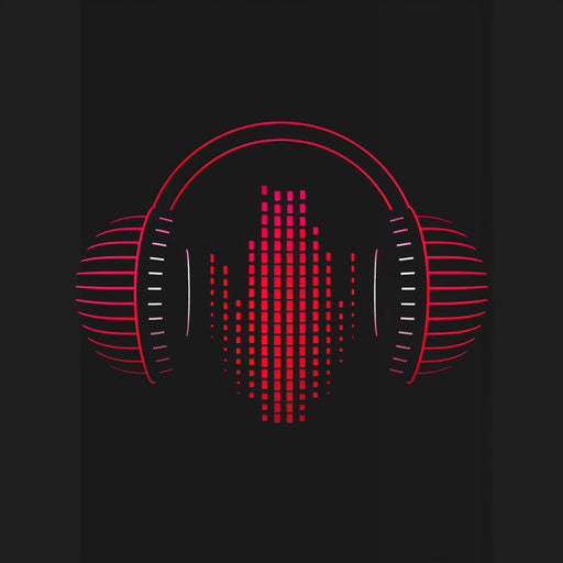 Audio logo in black and red with a minimalist background