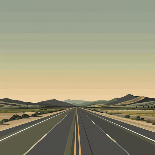 Realistic highway clipart with muted olive background, soft gradients