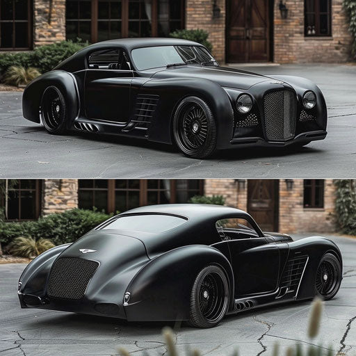 Modernized 1954 Bentley R Type Continental with matte black finish and aggressive sportscar styling