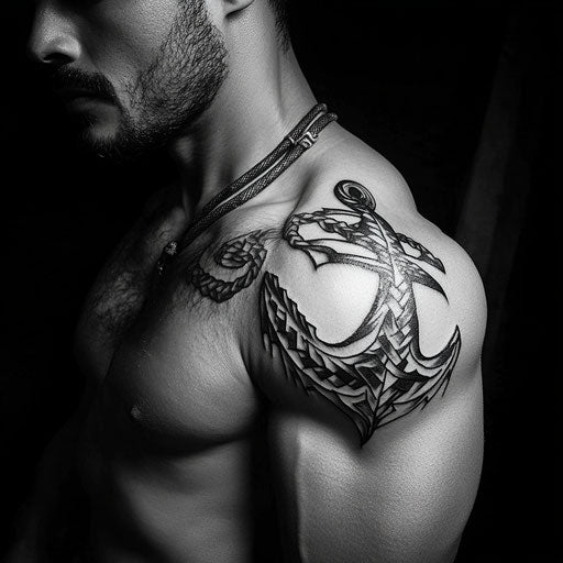 Tribal tattoos for men with a tribal anchor on the shoulder