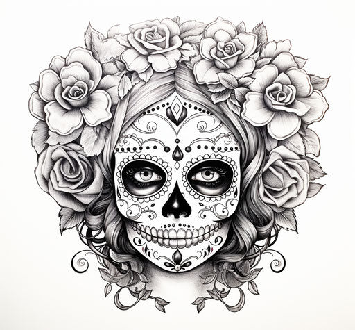 Ornate sugar skull pen and ink captivating style 29:27