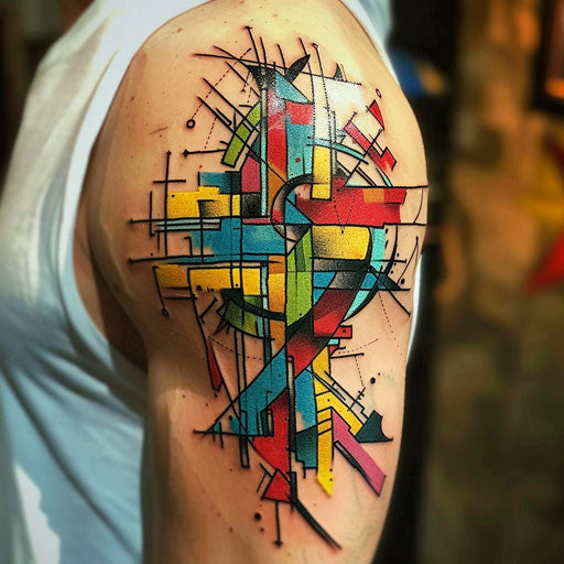 Abstract and colorful cross with geometric patterns