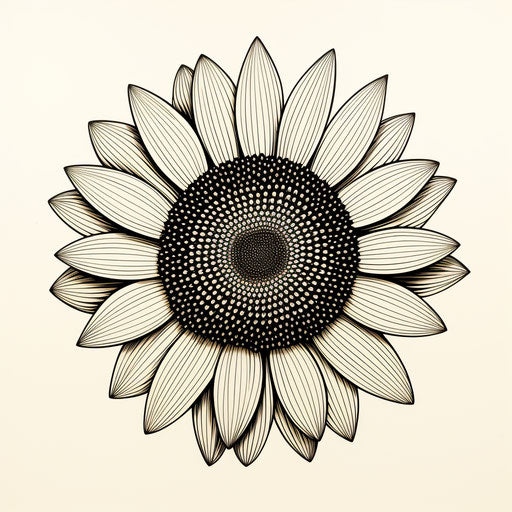 Simple sunflower in black and white, linear drawing