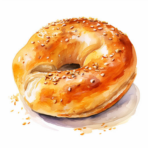 Bagel illustration in the style of Impressionistic Art, on white background