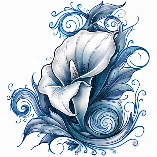Calla lily tattoo sketch in a wintery theme