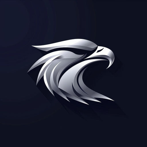 Luxury eagle logo with silver emblem on dark blue background