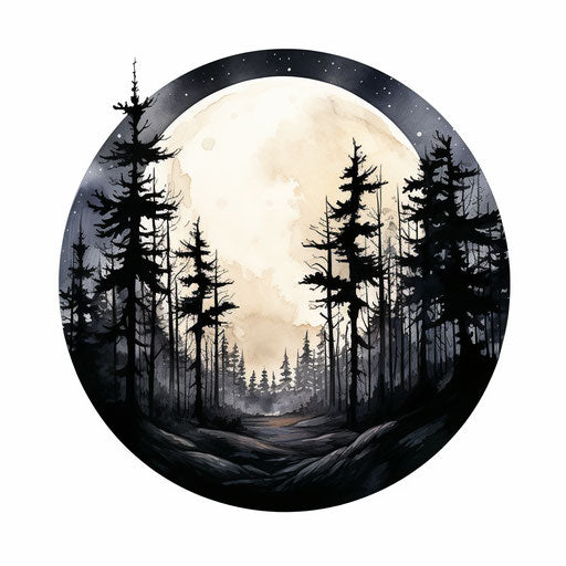 Full moon clipart in the style of Chiaroscuro Art, on a white background