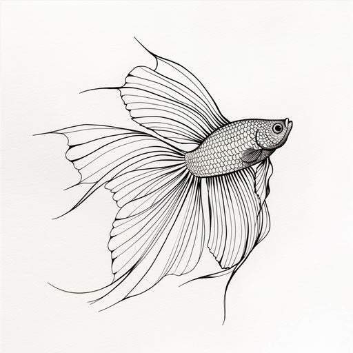 Minimalist black line art betta fish tattoo design illustration
