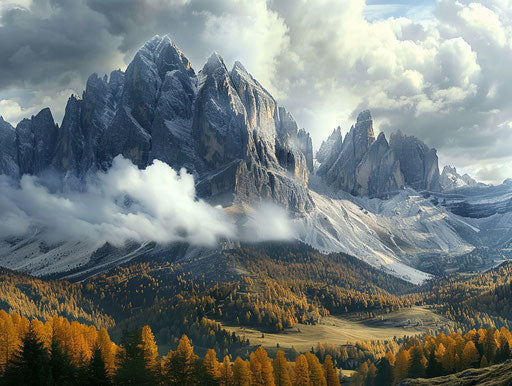 Dolomite mountains in autumn, detailed landscape, realistic