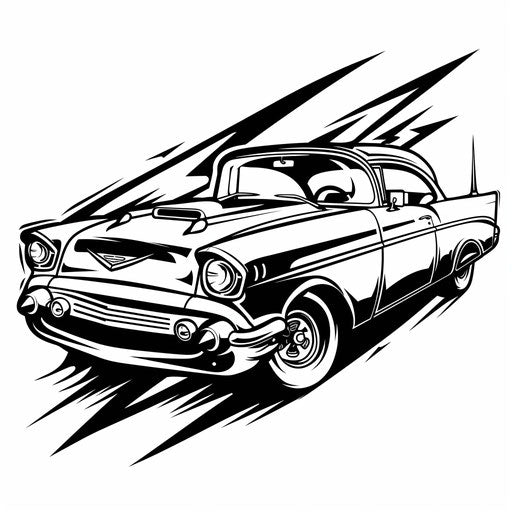 Vintage tattoo sketch of a 1950s thunderbolt in black and white, clipart style