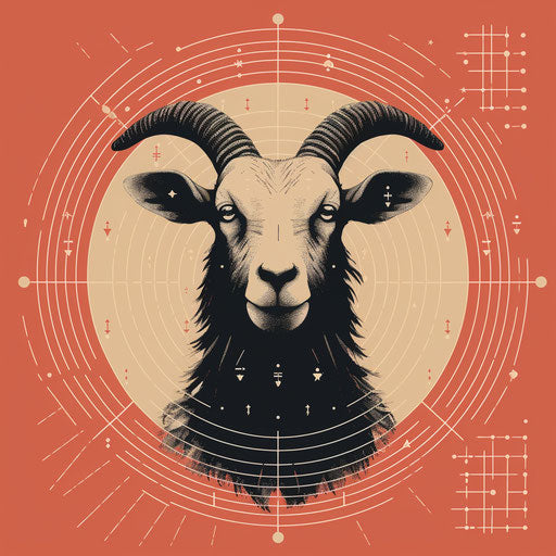 Goat head logo with lines, circles, and dots