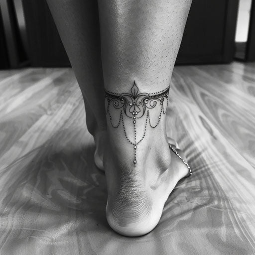 Stylish flat tattoo of an ankle bracelet with continuous line art style