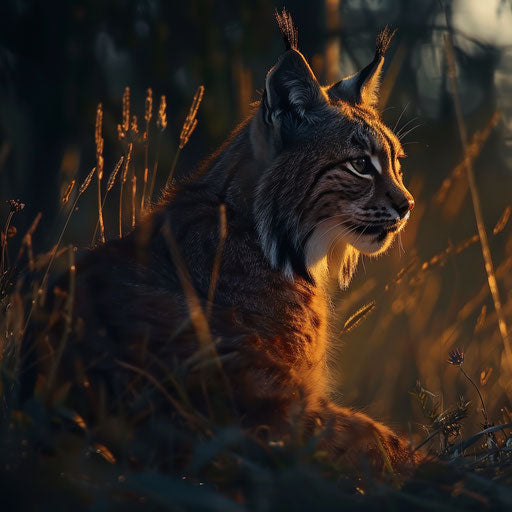 Lynx at dawn, bathed in warm light