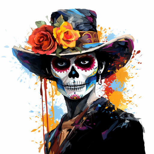 Day of the Dead clipart in the style of Impressionistic Art, on white background