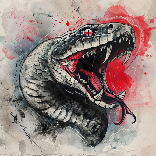 Dramatic tattoo sketch of black mamba striking, clipart style