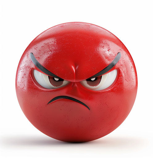 Red angry emoji ball on white background