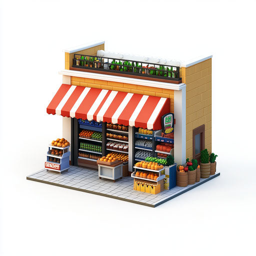 3D supermarket on flat white background