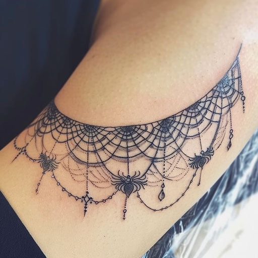 Spider web tattoo with lace-like design