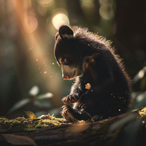A sun bear cub curious about its surroundings