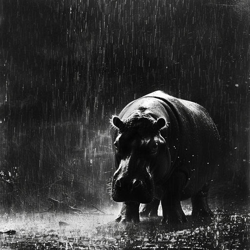 Hippo standing in the rain