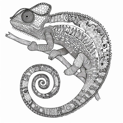 Chameleon with intricate patterns. Coloring book page