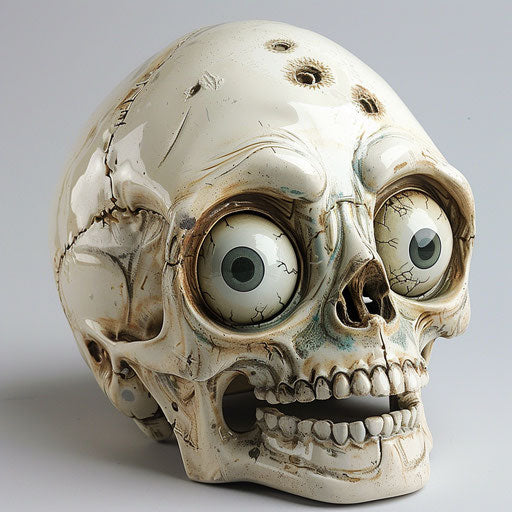 Spooky skull model with eyes, in the style of animated gifs, whimsical humor