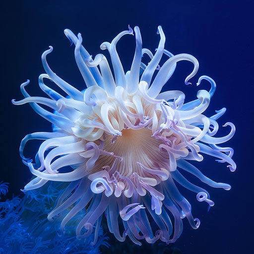 Sea anemone on dramatic blue backdrop, Frans Lanting style