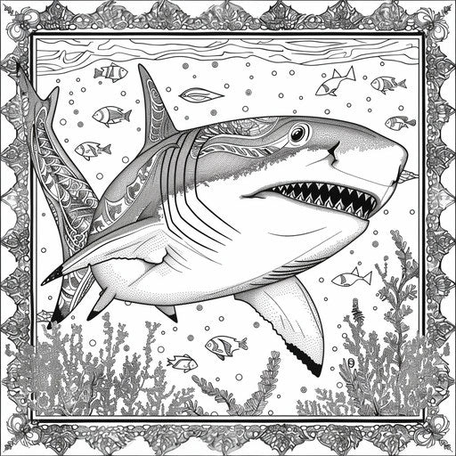 Shark in snowy underwater environment with detailed patterns