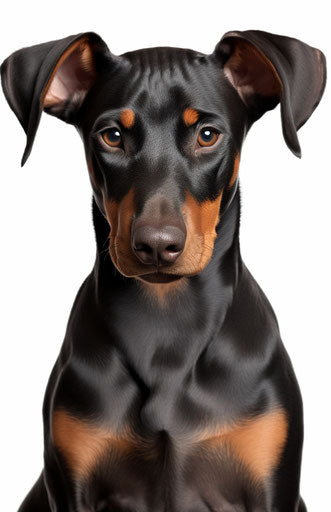 Doberman puppy on transparent background png, with distinct and exaggerated facial features