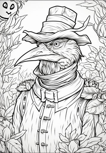 Scarecrow with a bird on the head