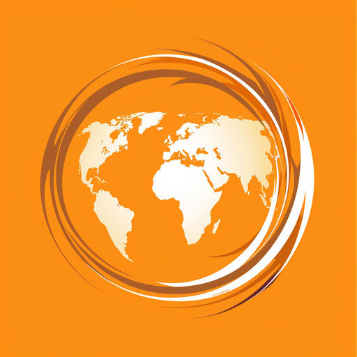 Dynamic travel logo with a world map on bright orange background