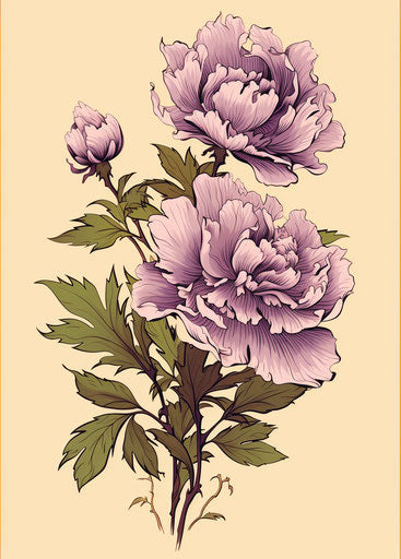 Peony flower on beige background in purple for tattoo