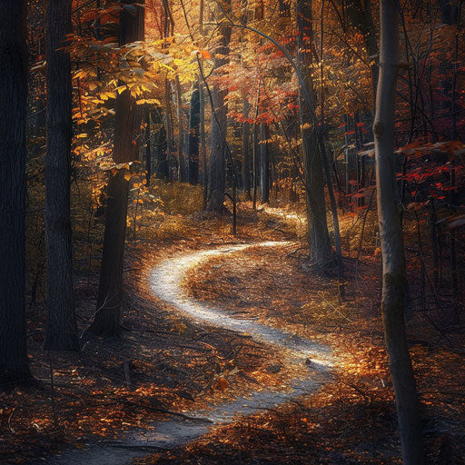 Solitary path through a vibrant autumn forest