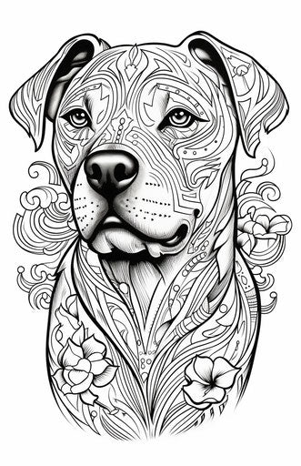 Coloring pages dog, charming sketches in yellow and red
