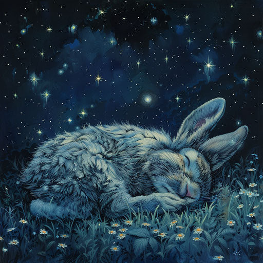 The rabbit's peaceful slumber under a starry sky