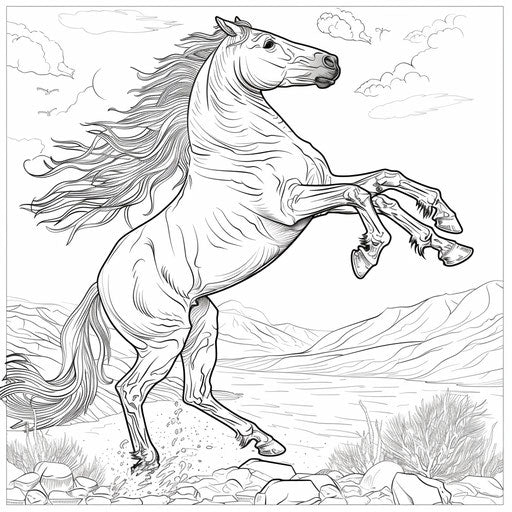 Rearing horse, coloring book page