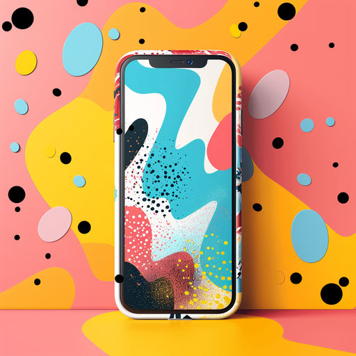 Mobile clipart in photorealistic style with flat random background, vibrant tones and enhanced clarity