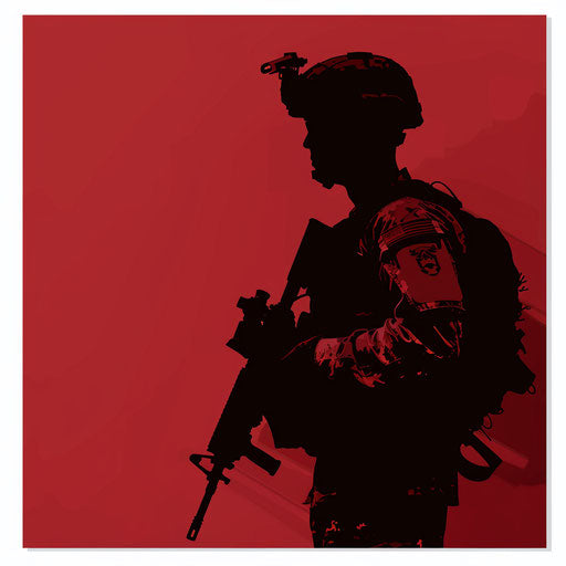 Flat background in deep maroon with realistic army clipart