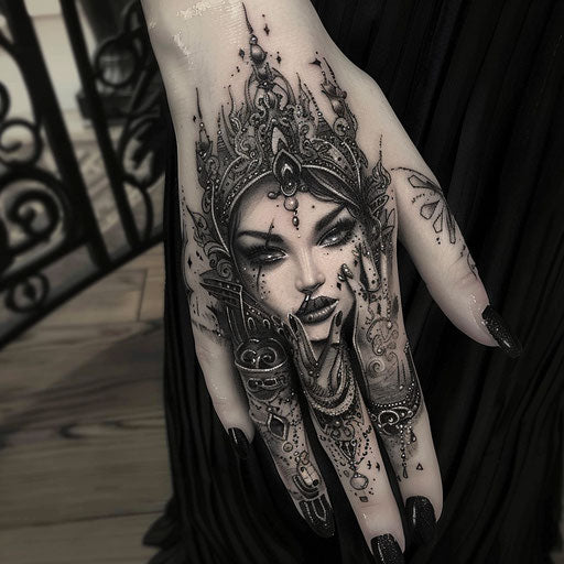 Fantasy hand tattoo for women with magical elements