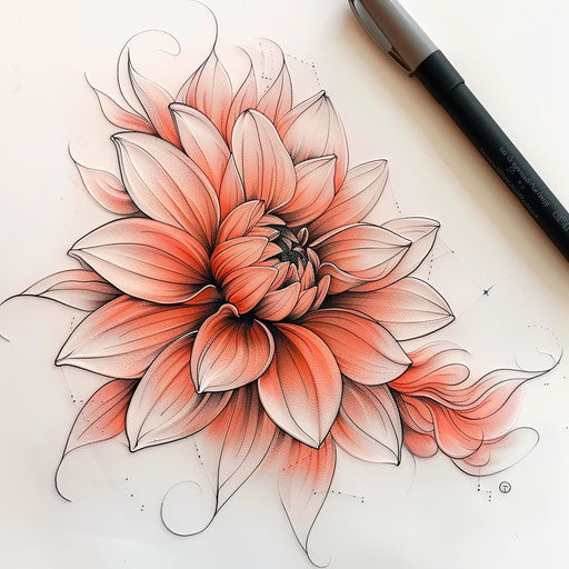 Minimalist style sketch of pastel shades dahlia tattoo