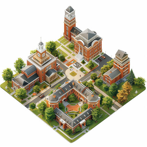 University clipart in photo realistic style on flat white background