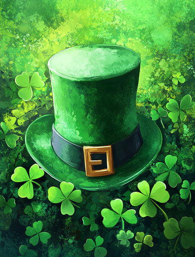 St. Patrick's Day hat surrounded by clovers
